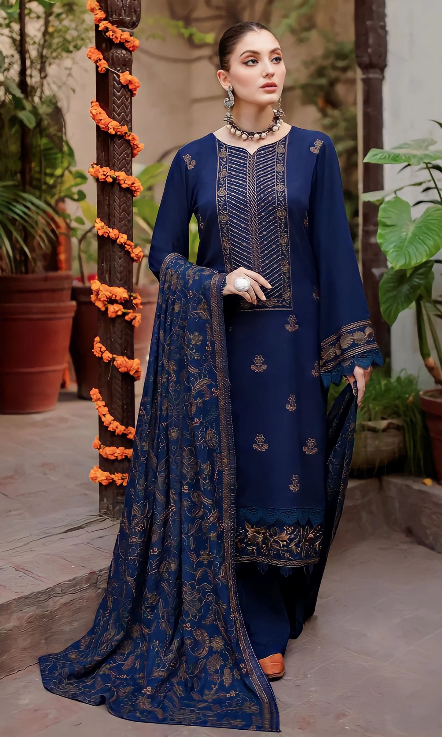 Dhanak -Resolution Bule Embroidered 3pc ZB-98