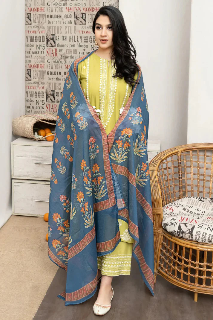 URGE - 3PC LAWN EMBROIDERED SHIRT WITH LAWN PRINTED DUPATTA AND EMBROIDERED TROUSER