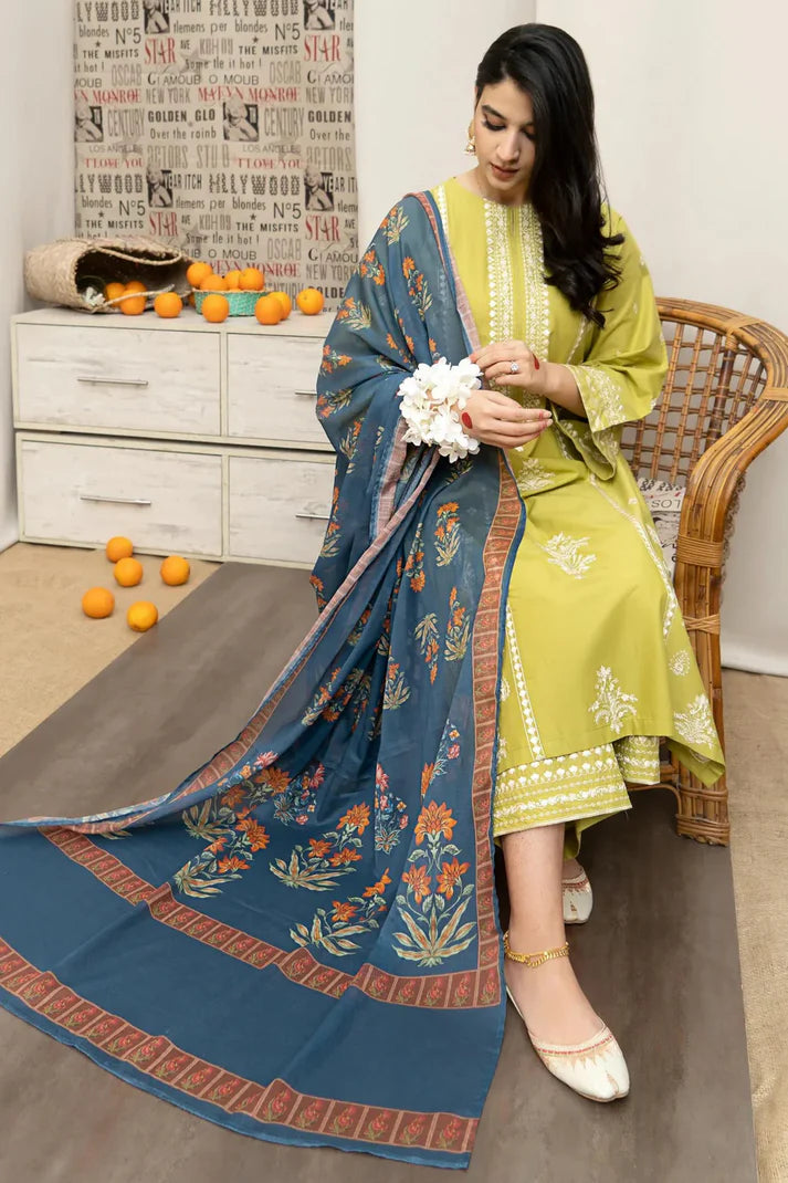 URGE - 3PC LAWN EMBROIDERED SHIRT WITH LAWN PRINTED DUPATTA AND EMBROIDERED TROUSER