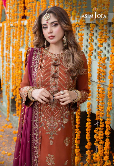 ASIM JOFA ORANGE UNSTITCHED EMBROIDERED THREE PIECE SP-1003