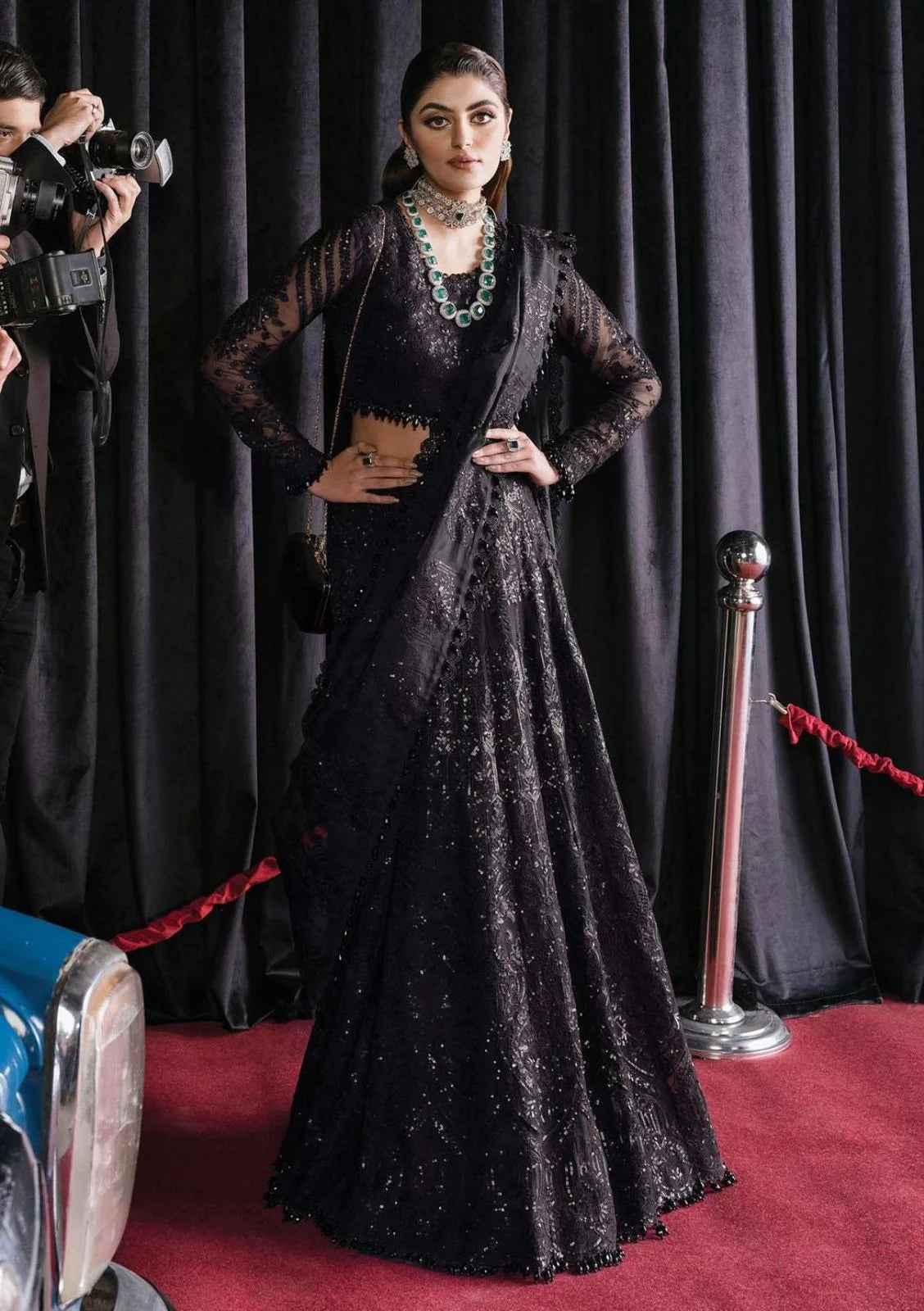 AFROZEH NET EMBROIDERY FORMAL MAXI 3PC UNSTITCHED BLACK