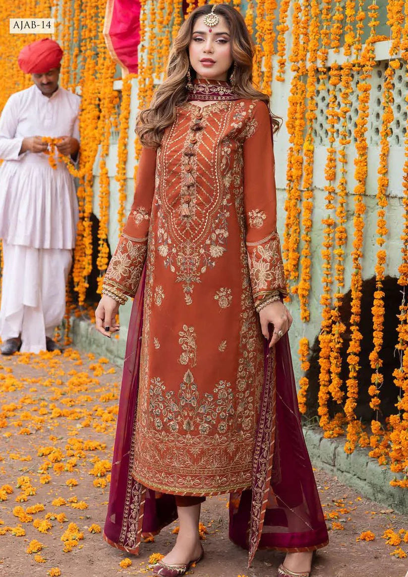 ASIM JOFA ORANGE UNSTITCHED EMBROIDERED THREE PIECE SP-1003