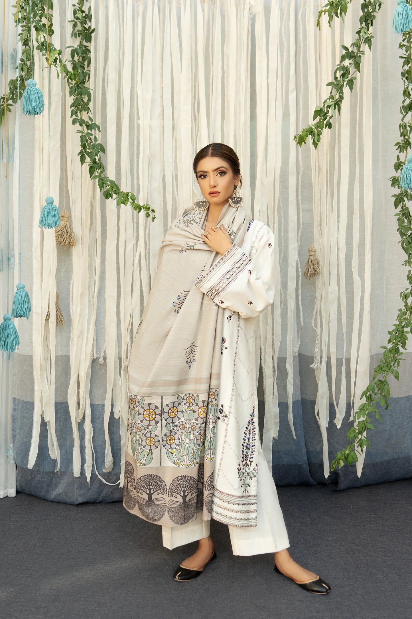 Dhanak-Urge 3PC Embroidered Shirt with Printed Wool Shawl