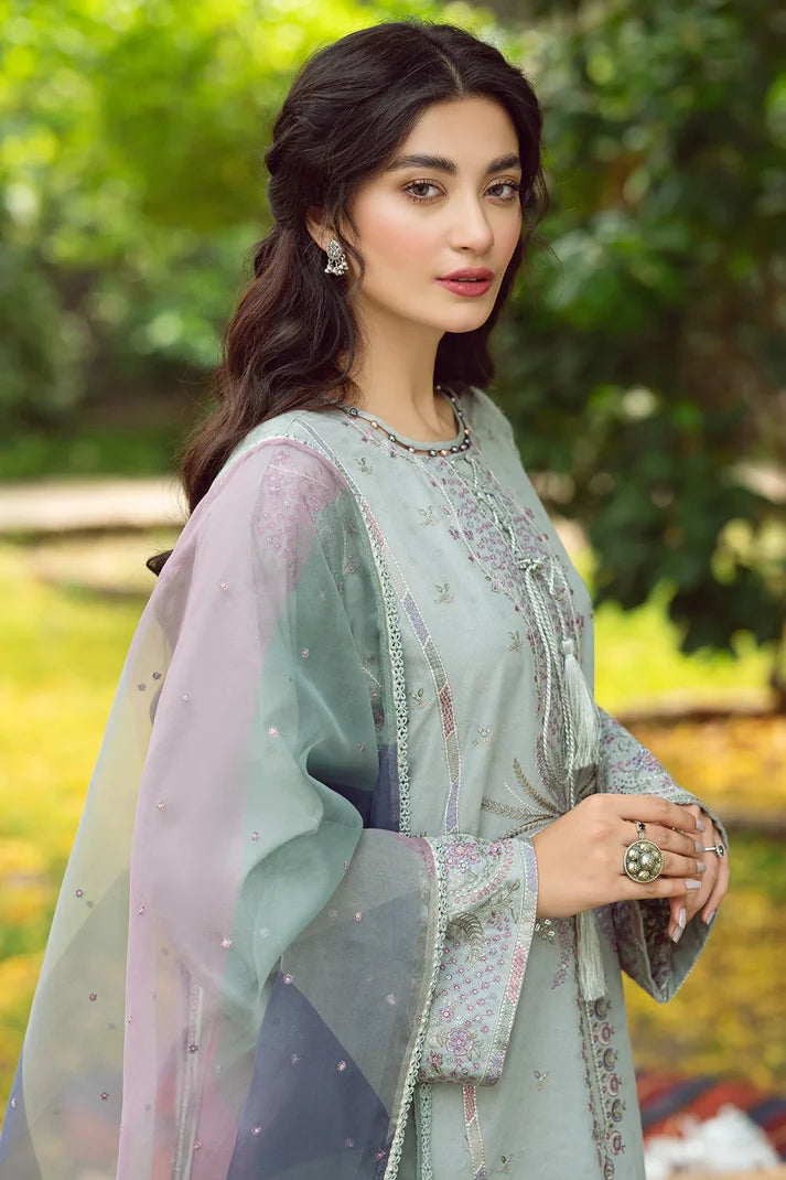 JAZMIN - 3PC LAWN EMBROIDERED SHIRT AND ORGANZA PRINTED DUPATTA WITH TROUSER MY STORE