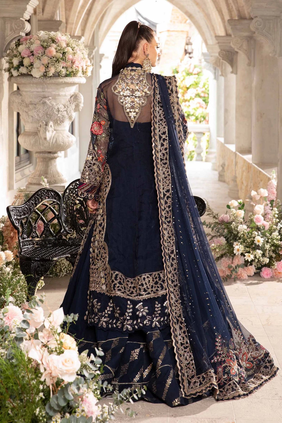 MARIA B Navy Blue 3 Piece Unstitched Embroidered Suit