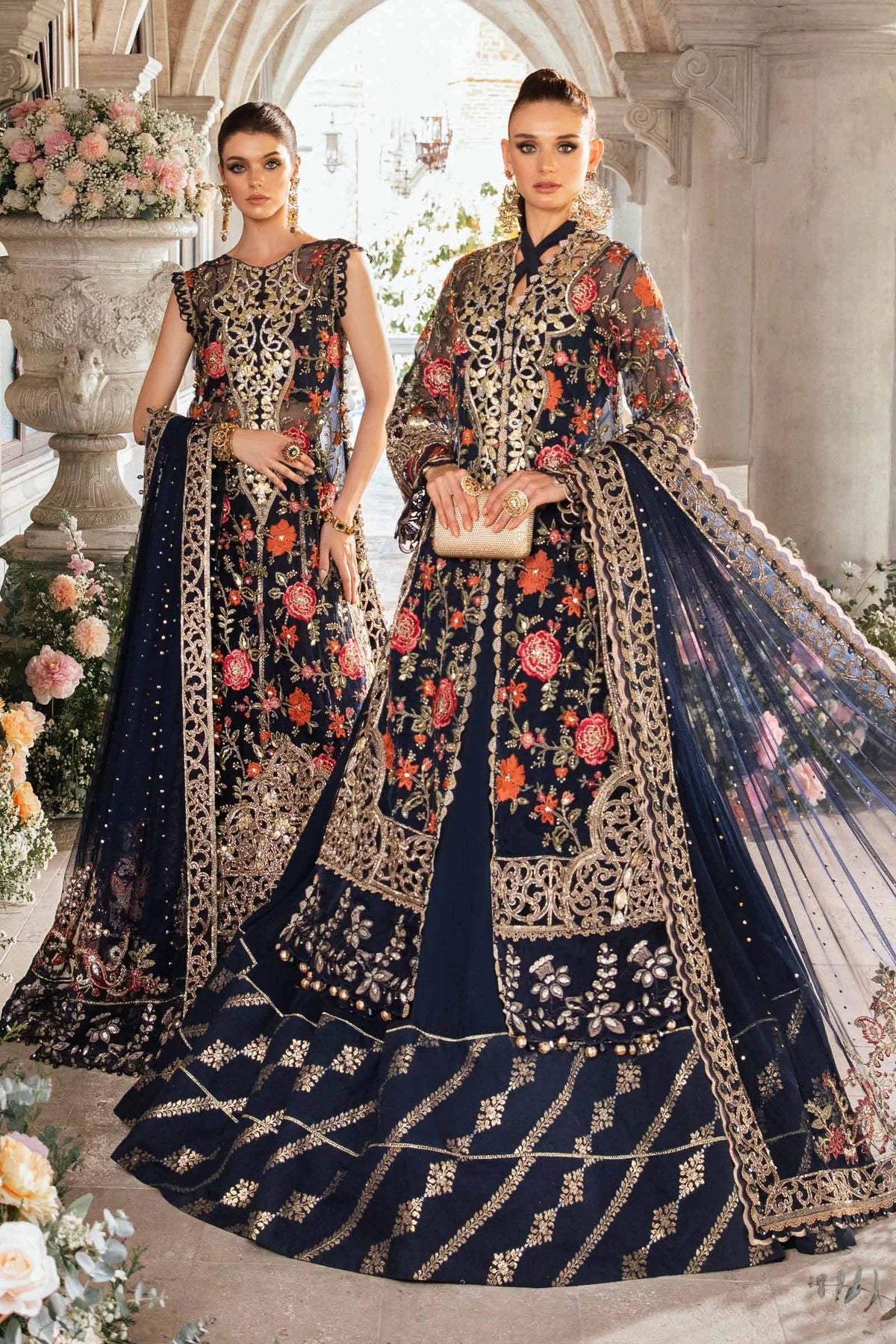 MARIA B Navy Blue 3 Piece Unstitched Embroidered Suit