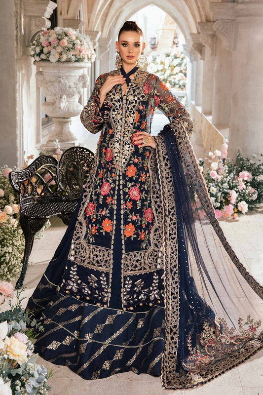 MARIA B Navy Blue 3 Piece Unstitched Embroidered Suit