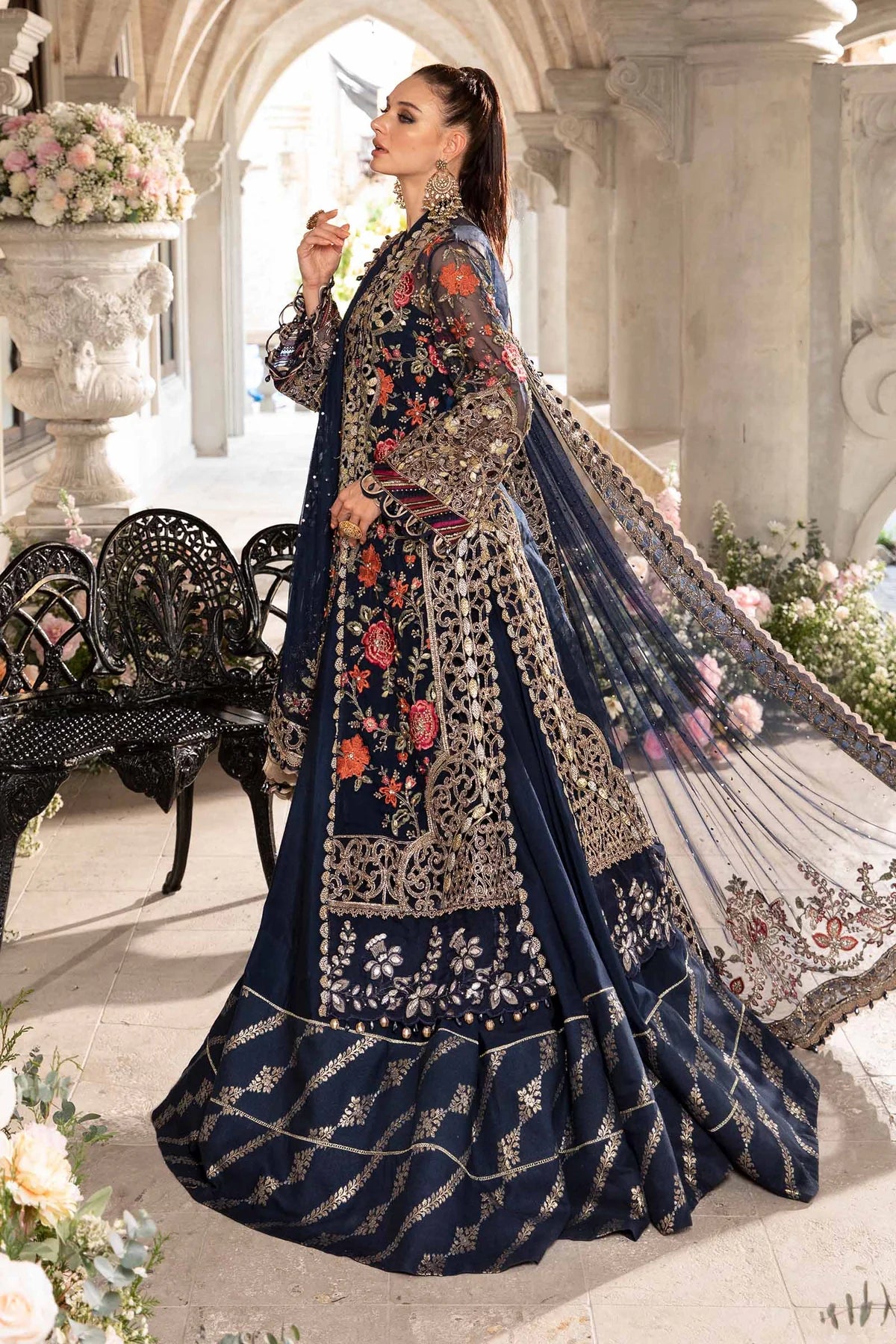 MARIA B Navy Blue 3 Piece Unstitched Embroidered Suit