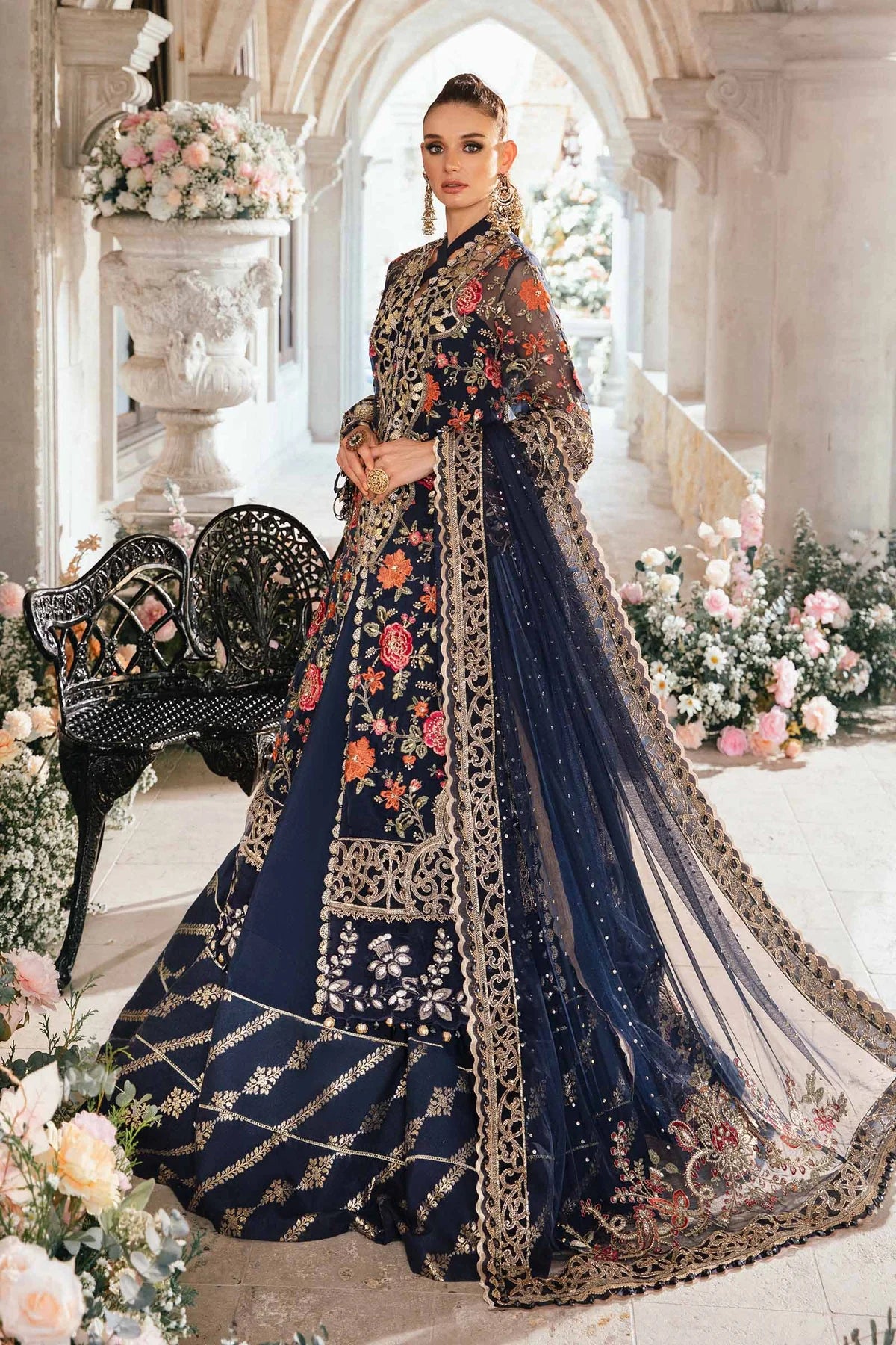 MARIA B Navy Blue 3 Piece Unstitched Embroidered Suit