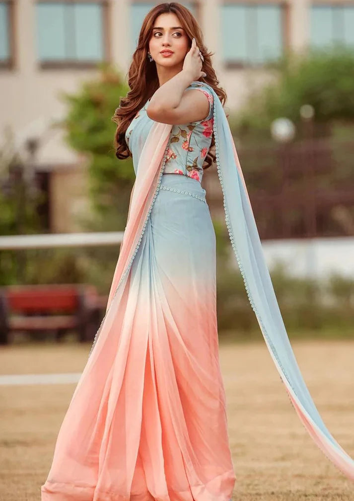 BLOUSE WITH CHIFFON TWO TONED DYED SAREE - SP-289