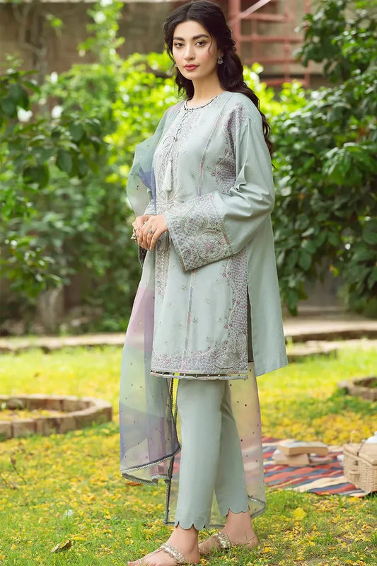 JAZMIN - 3PC LAWN EMBROIDERED SHIRT AND ORGANZA PRINTED DUPATTA WITH TROUSER MY STORE