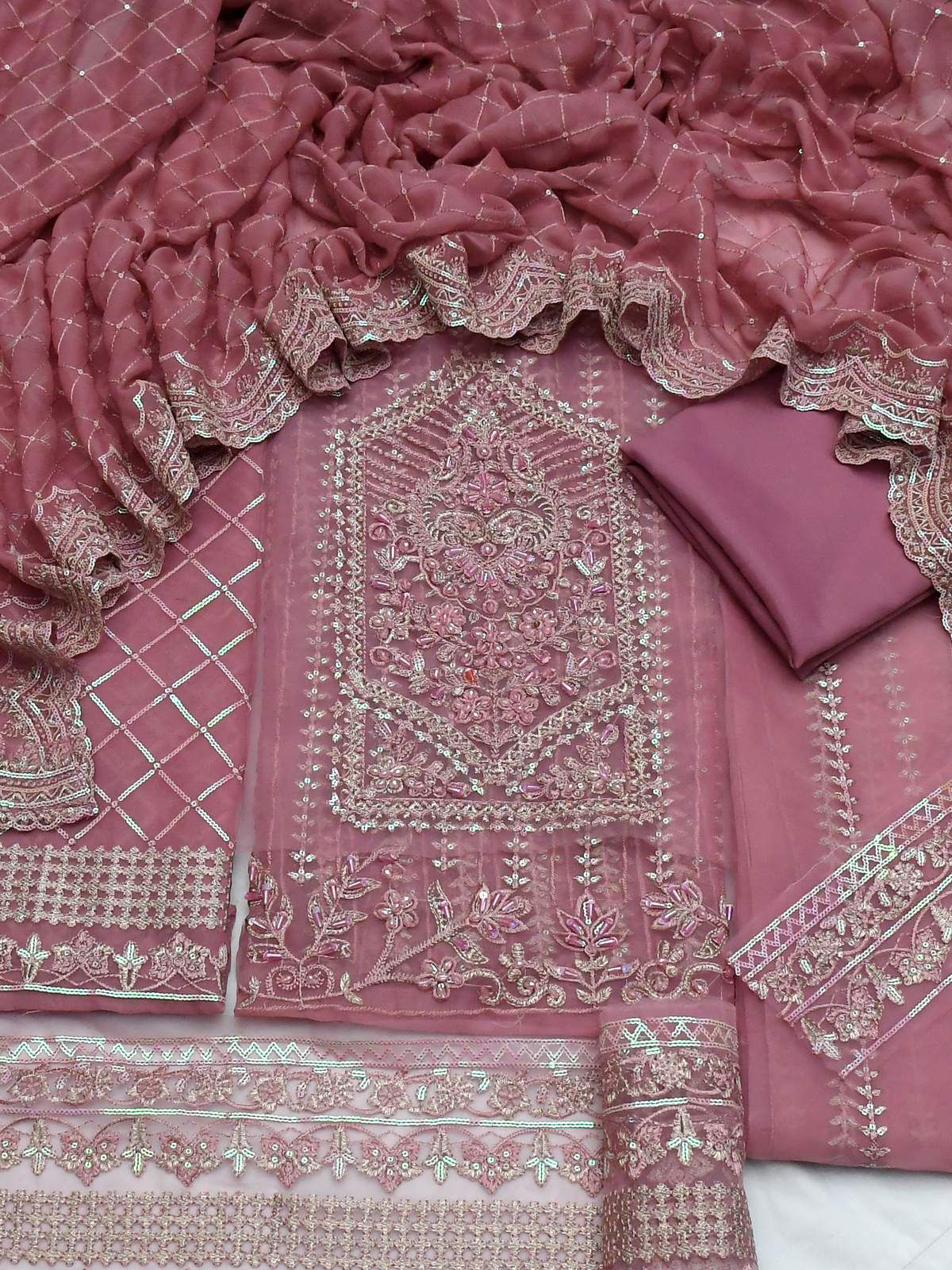 AKBAR ASLAM SOFT ORGANZA HEAVILY EMBROIDERY WITH HAND EMBELLISHMENTS WORK 3 PIECE