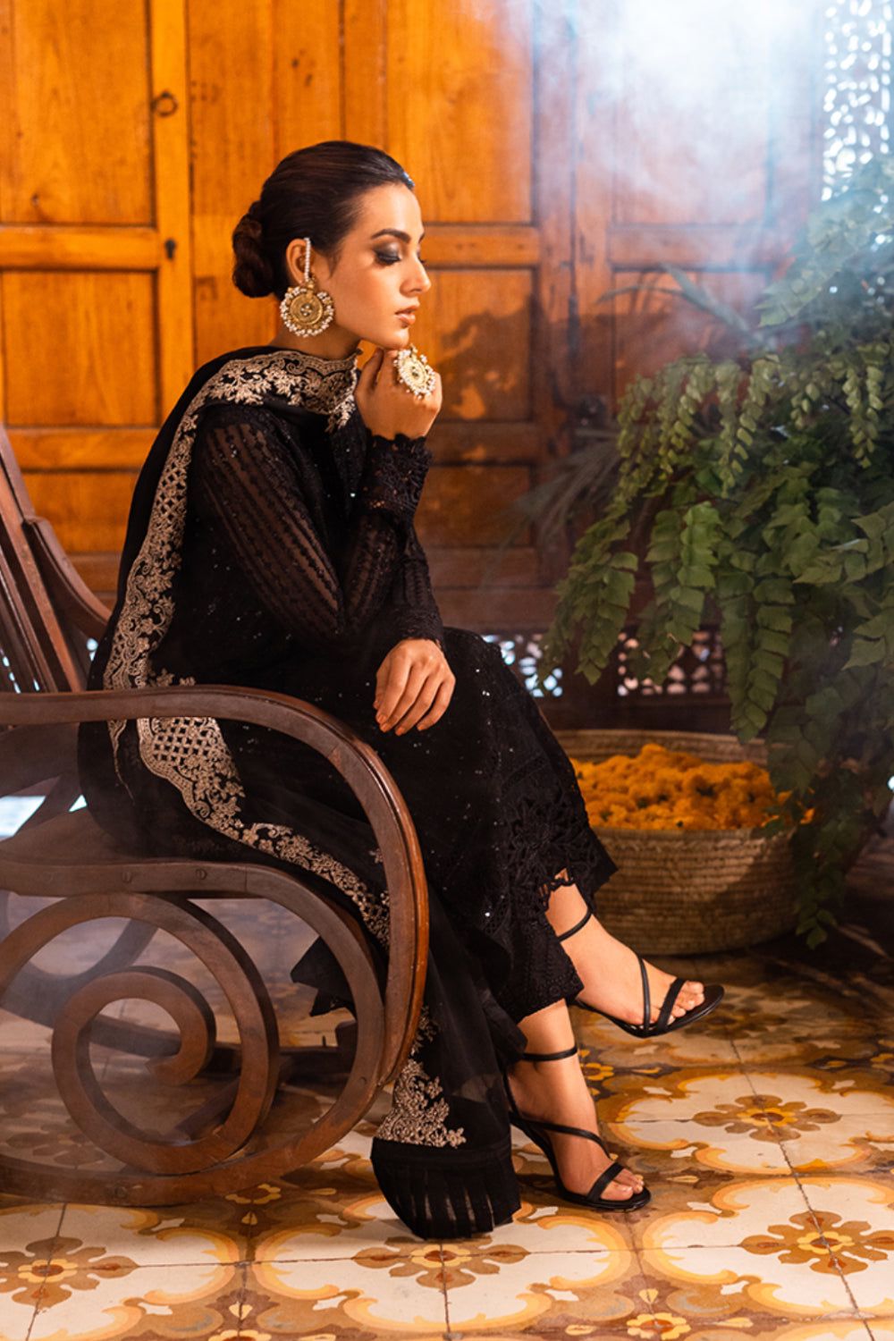 Black 3 Piece - Organza Embroidered Suit