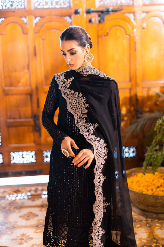 Black 3 Piece - Organza Embroidered Suit