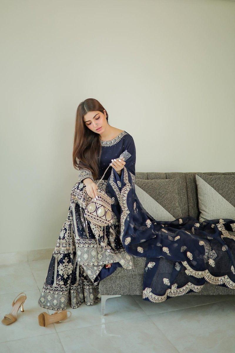 HASEENS ANCHAL SOFT CHIFFON GHARARA EMBROIDERY COLLECTION UNSTITCHED 3 PIECE