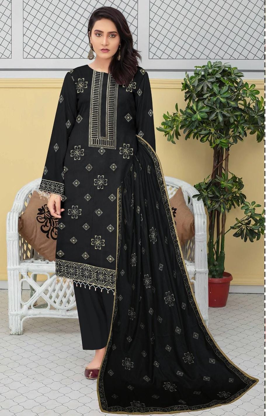 DHANAK Mushq Luxury Dress 3PC  Black