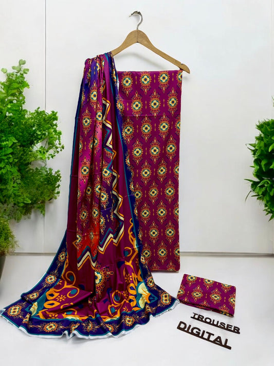 DIGITAL PRINTED | LINEN ALLOVER 3PC | ALKARAM 005