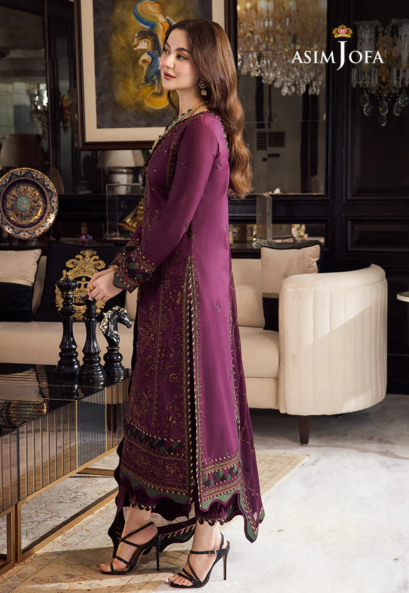 LINEN-Asim jofa/ Hotty Purple Embroidered 3PC ZB-1321