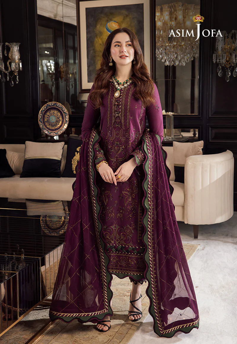 LINEN-Asim jofa/ Hotty Purple Embroidered 3PC ZB-1321