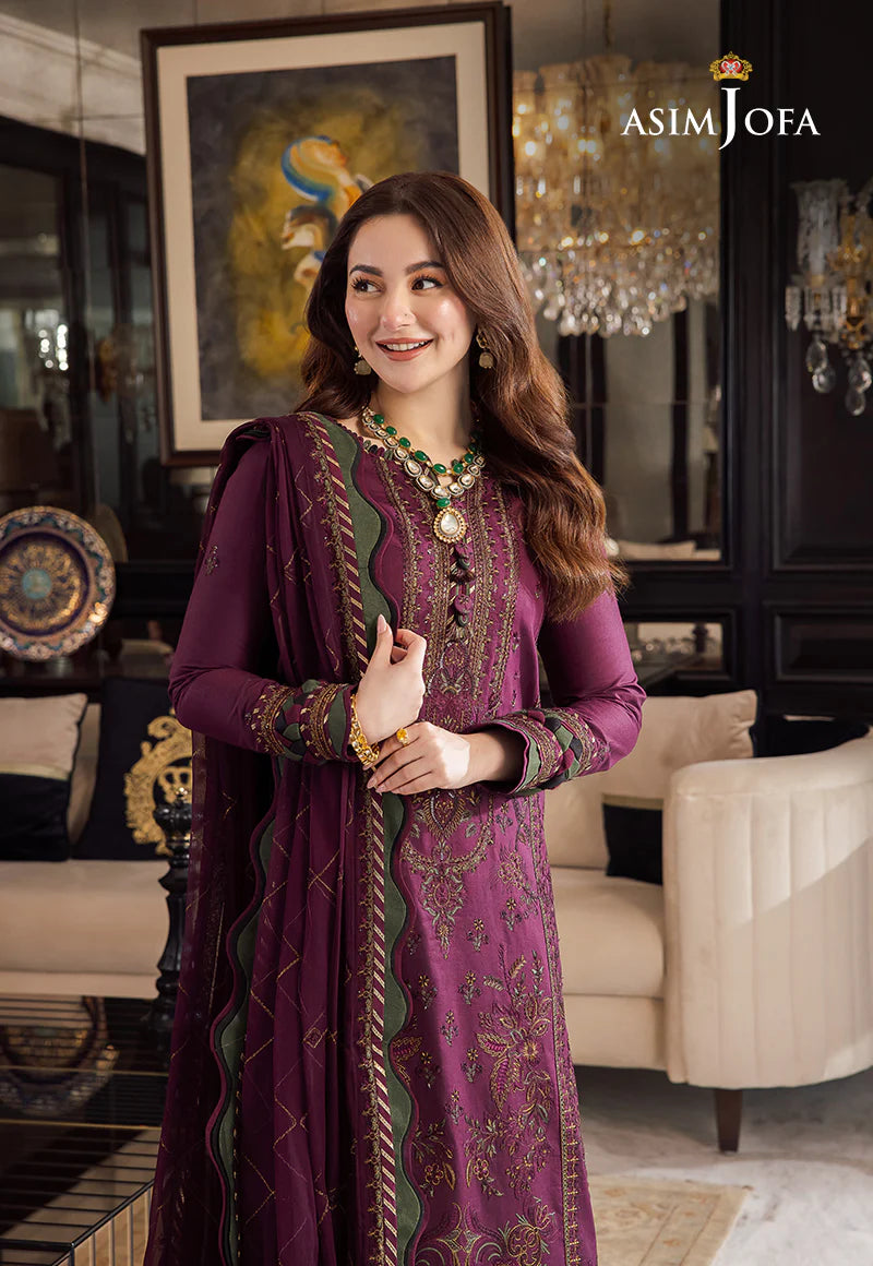 LINEN-Asim jofa/ Hotty Purple Embroidered 3PC ZB-1321