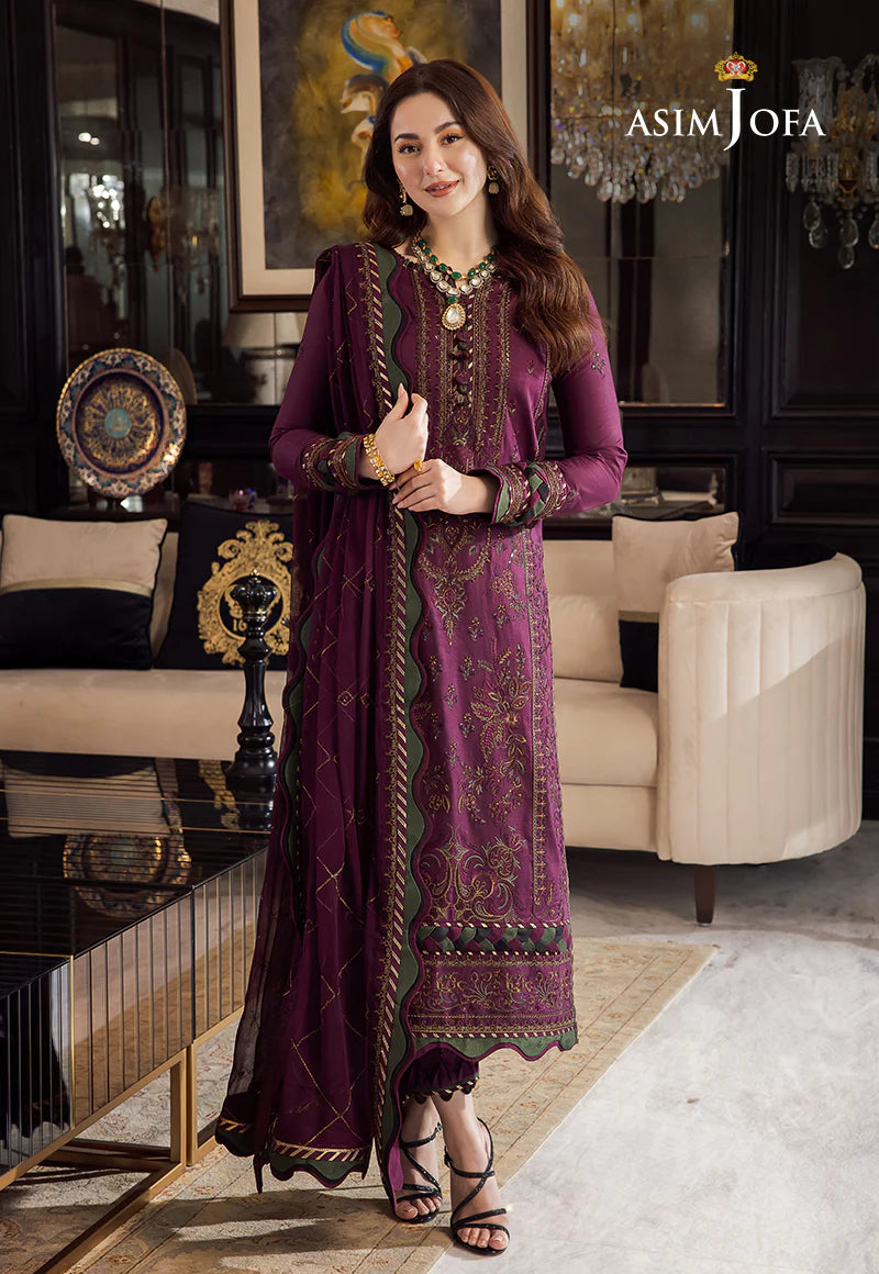 LINEN-Asim jofa/ Hotty Purple Embroidered 3PC ZB-1321