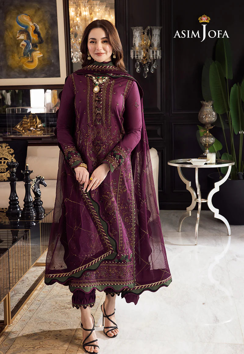 LINEN-Asim jofa/ Hotty Purple Embroidered 3PC ZB-1321