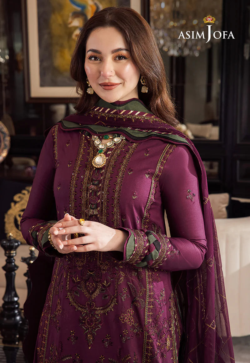 LINEN-Asim jofa/ Hotty Purple Embroidered 3PC ZB-1321