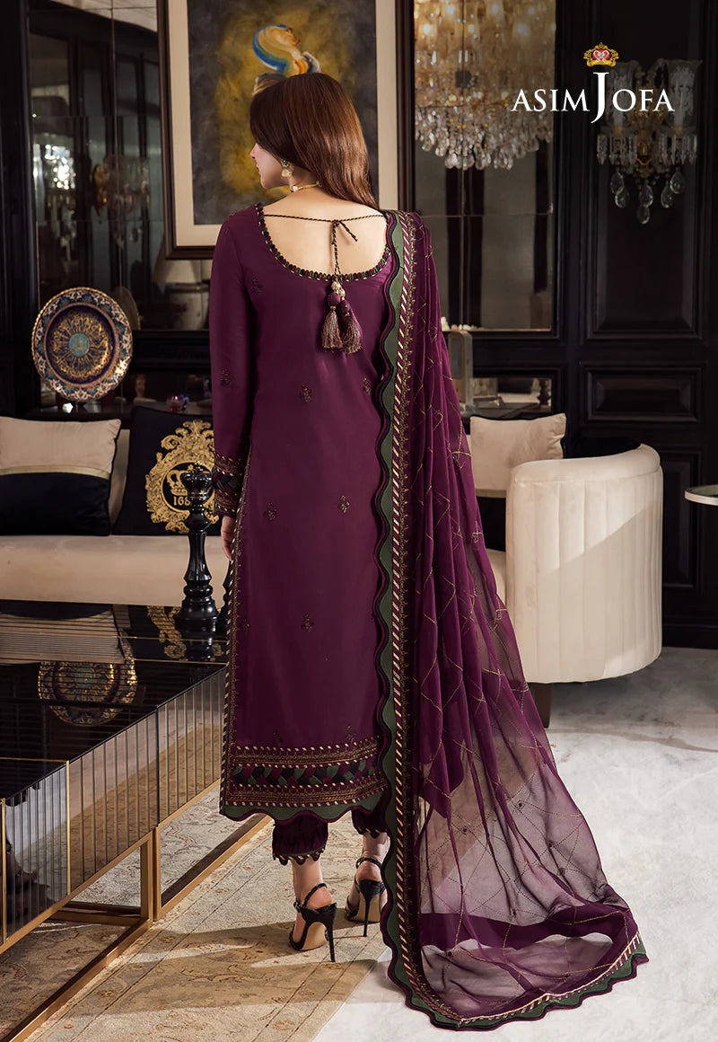 LINEN-Asim jofa/ Hotty Purple Embroidered 3PC ZB-1321